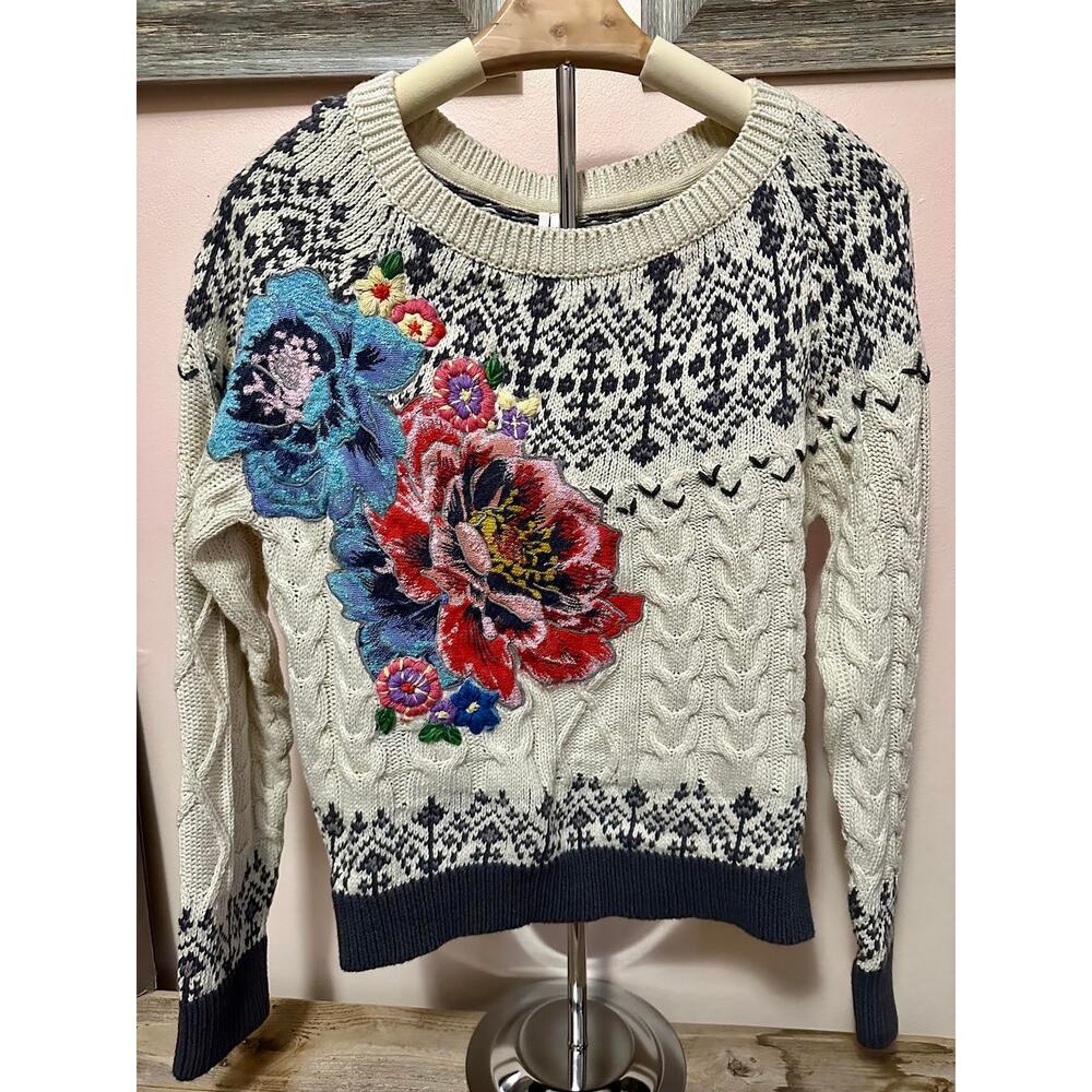 NWT By Anthropologie Cable-Knit Fairisle Sweater pullover size XS NEW $198.00
